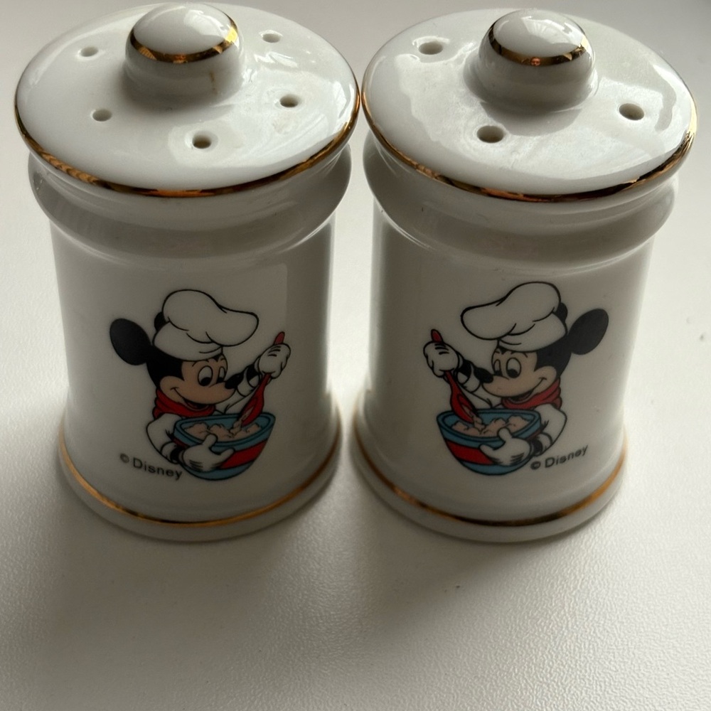 Vintage Disney Chef Mickey Ceramic Shaker Set with Gold Trim